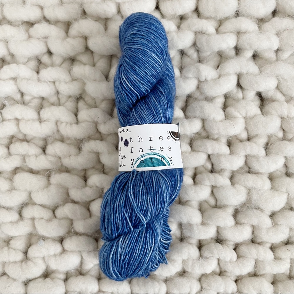Three Fates Yarns Blue Merino Wool Silk Fingering Weight Yarn